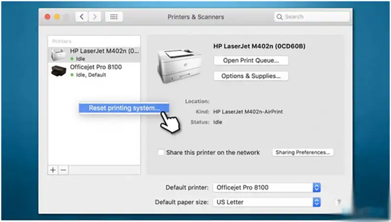 Reset HP printer on Mac