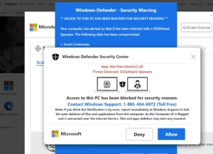 Graphic highlighting a Windows Defender security scam designed to deceive users with false threat alerts