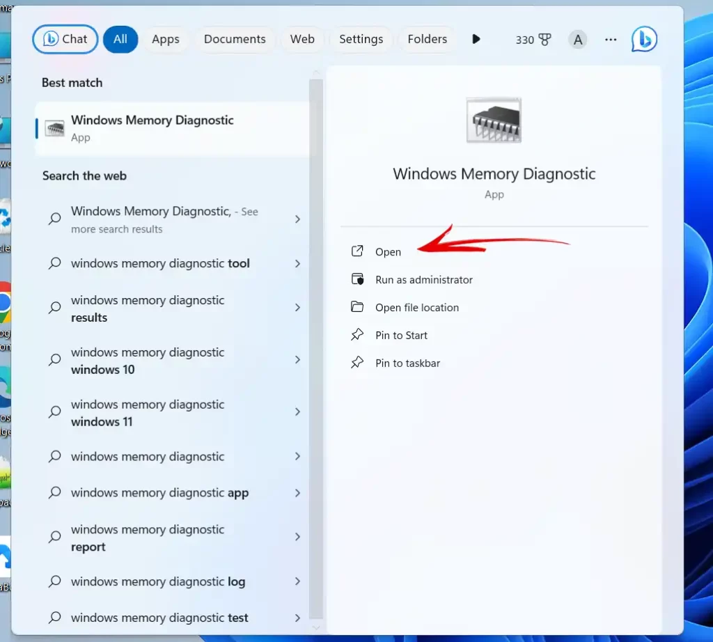 windows memory run diagnostics tasbar