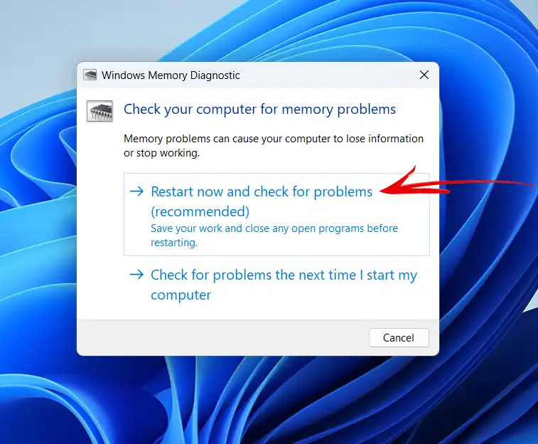 windows memory tool restart now